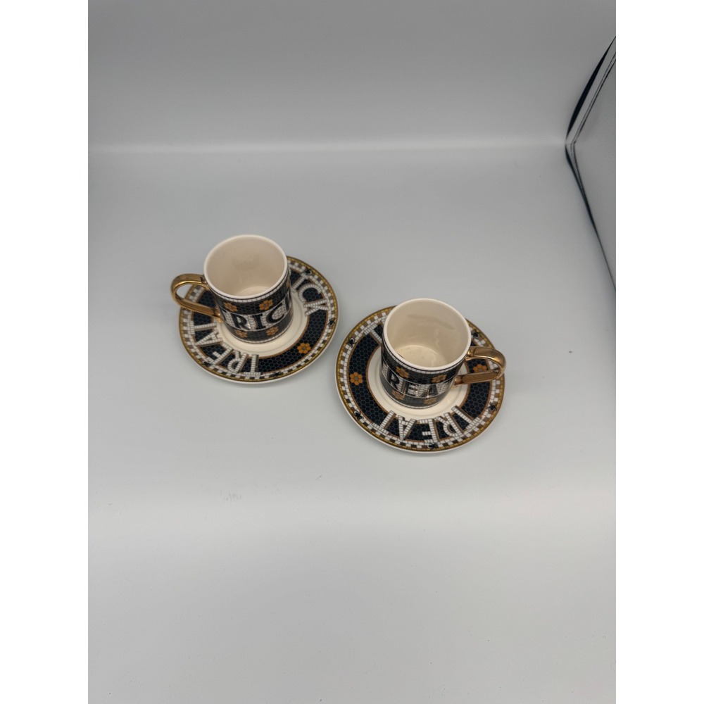 Anthropologie Bistro Tile Trick or Treat Espresso Cup and Saucer Set Halloween - Picture 4 of 6